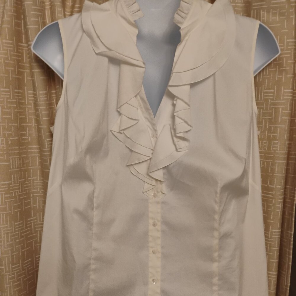 New Lafayette 148 NY Women’s White Ruffle Sleeveless Button Down Blouse Size 16W